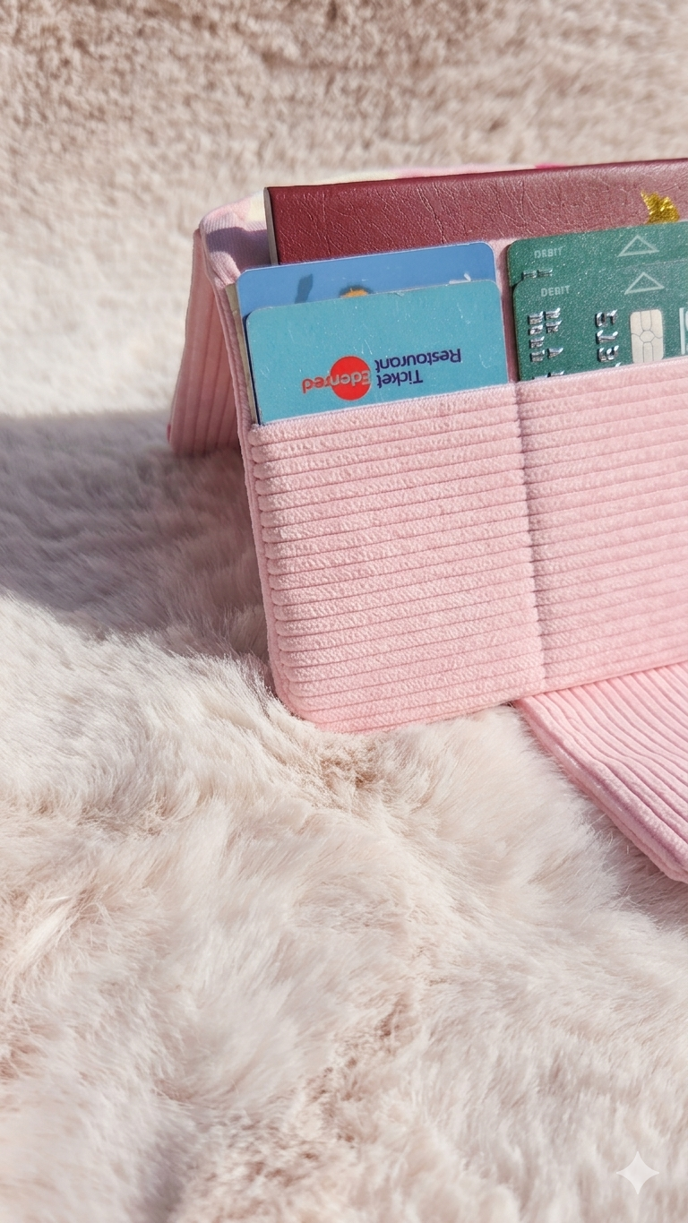 Portefeuille velours côtelé Rose marguerite